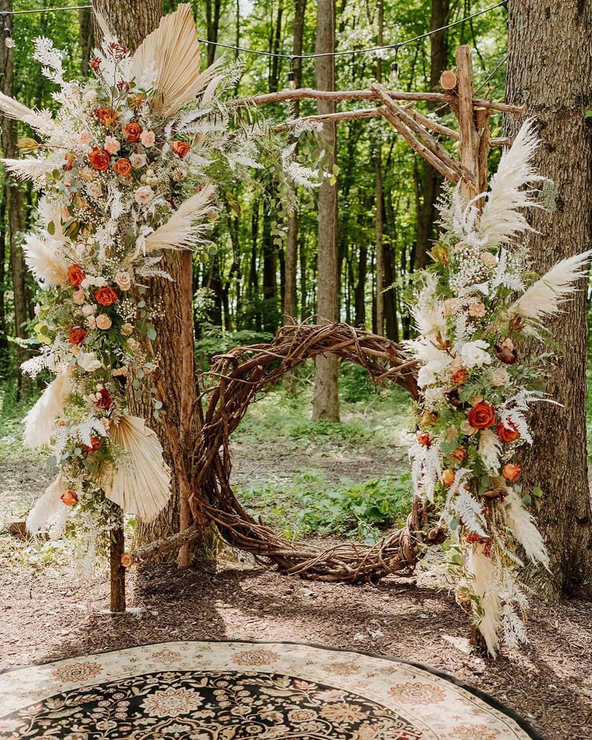 Forest wedding ceremony site under the trees at Highland Oaks, Indiana